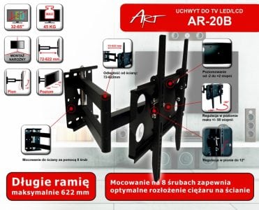 UCHWYT DO TV LCD/LED ART AR-20B 32-65" 45KG reg. pion/poziom